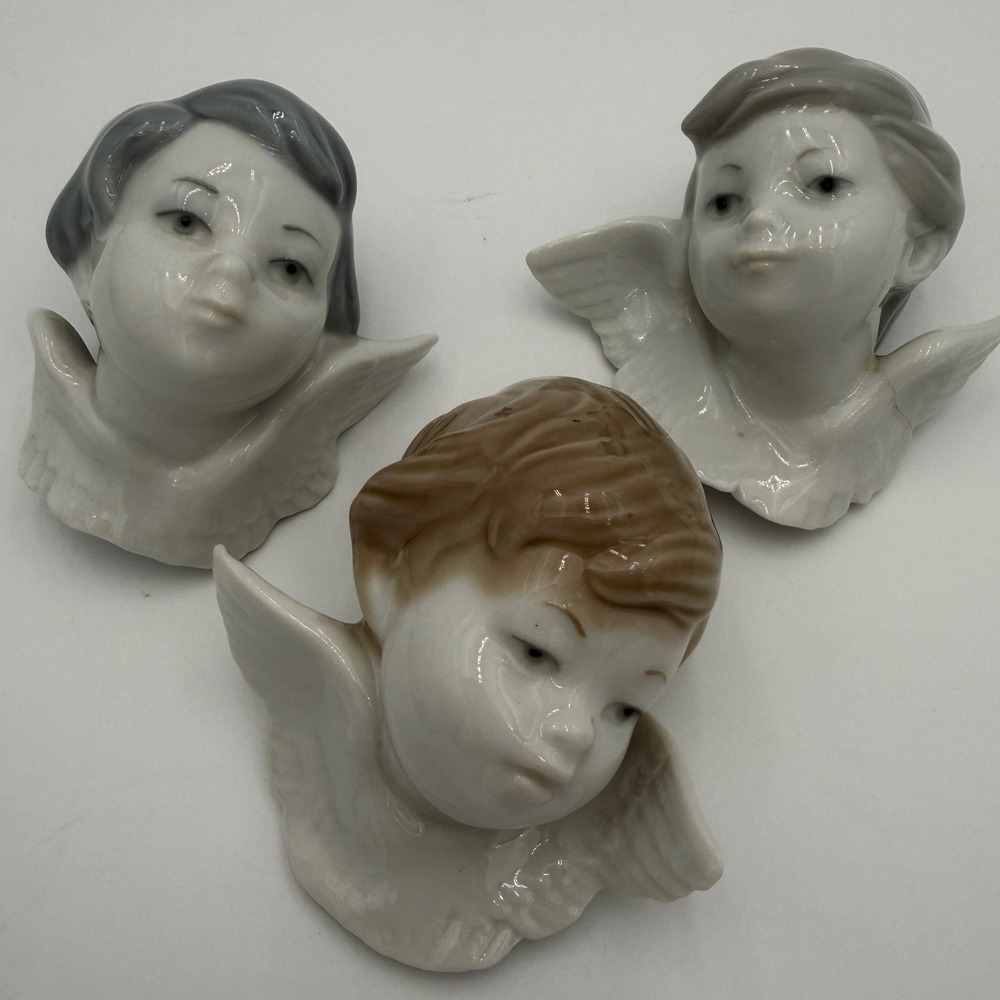 Lladro Porcelain Cherub Angel Head Wall Hanging Figurines Set of 3